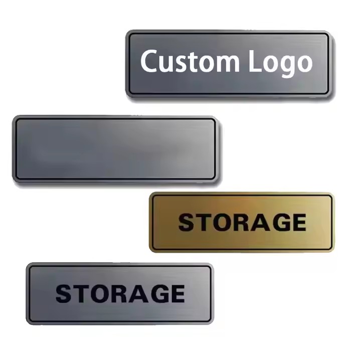 Custom stainless steel door nameplate with brand engraving