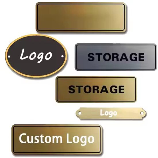 Custom stainless steel door nameplate with brand engraving