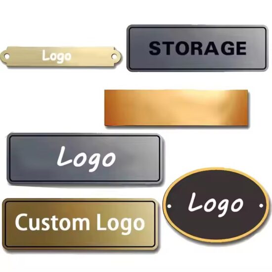 Custom stainless steel door nameplate with brand engraving