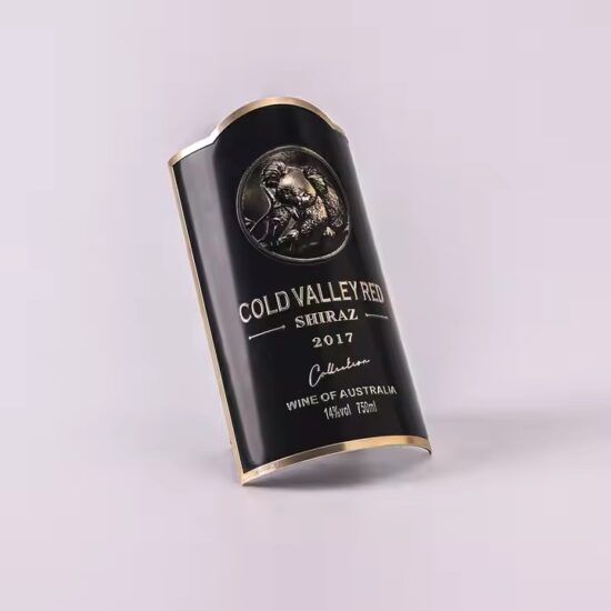 Gold Foil Embossed Champagne Wine Label on Aluminum