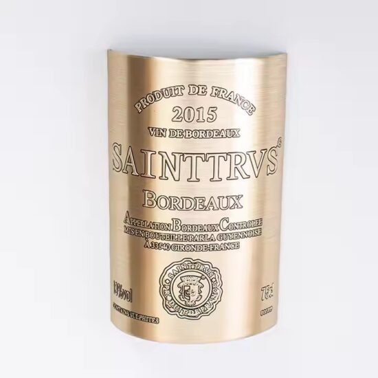Gold Foil Embossed Champagne Wine Label on Aluminum