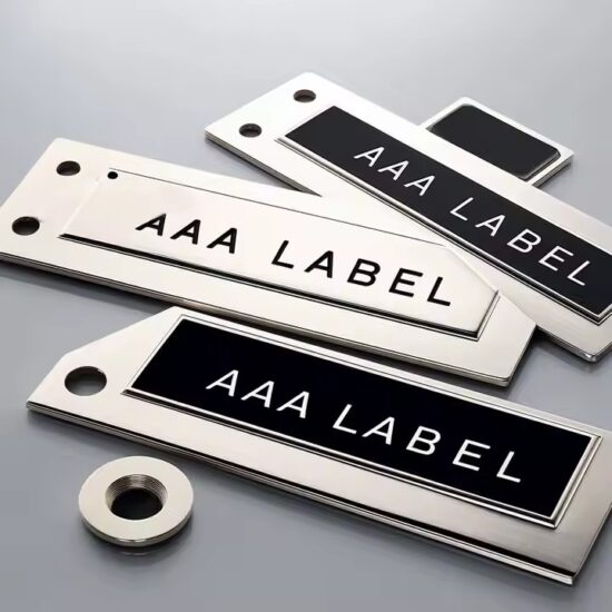 Stainless steel durable nameplate for equipment and consumer products