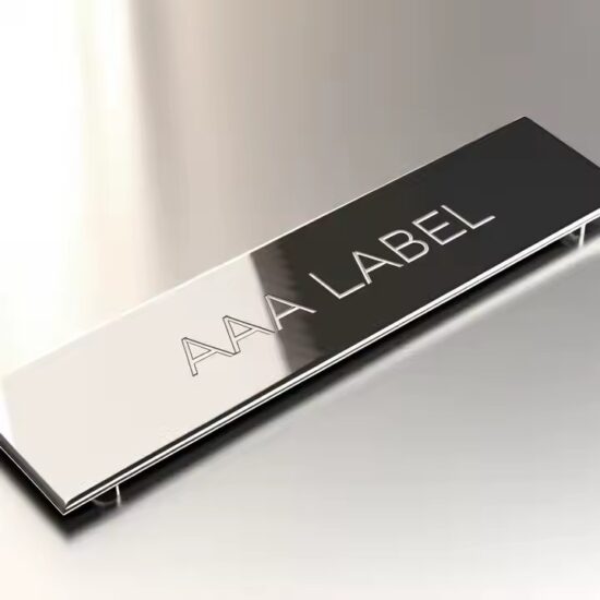 Stainless steel durable nameplate for equipment and consumer products