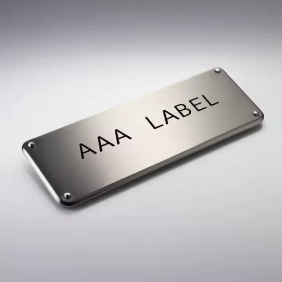 Stainless steel durable nameplate for equipment and consumer products