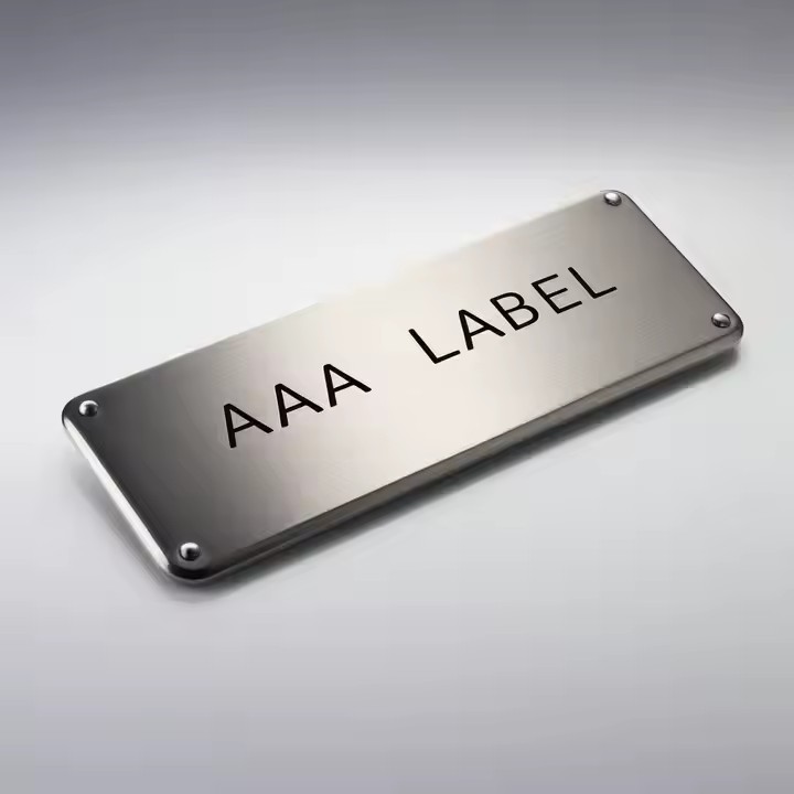 Stainless steel durable nameplate for equipment and consumer products