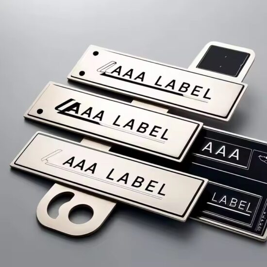 Stainless steel durable nameplate for equipment and consumer products