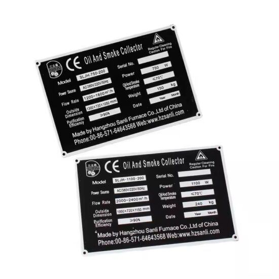 Engraved stainless steel metal nameplate for machinery