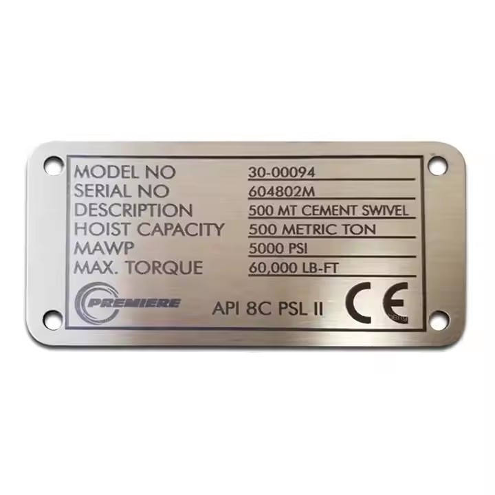 Engraved stainless steel metal nameplate for machinery