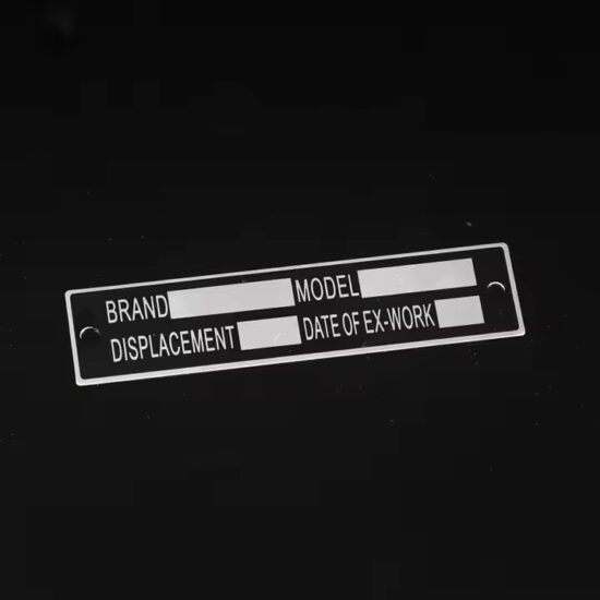 Etched stainless steel nameplate for machinery identification