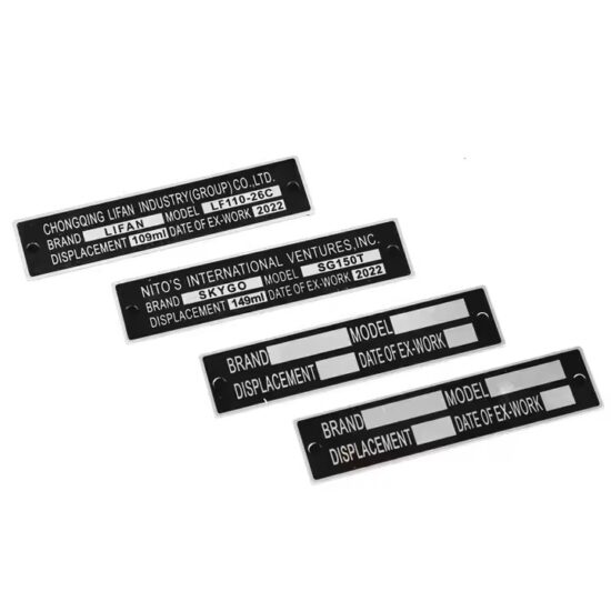 Etched stainless steel nameplate for machinery identification