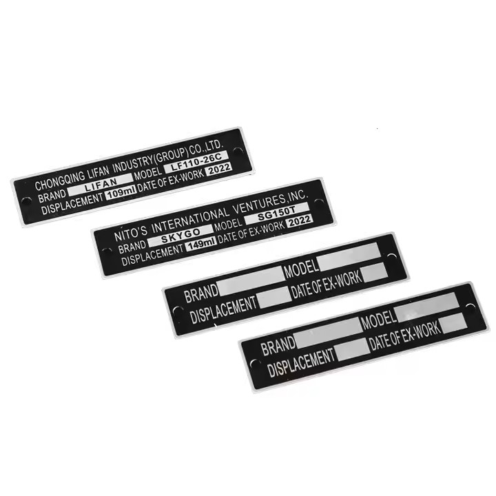 Etched stainless steel nameplate for machinery identification