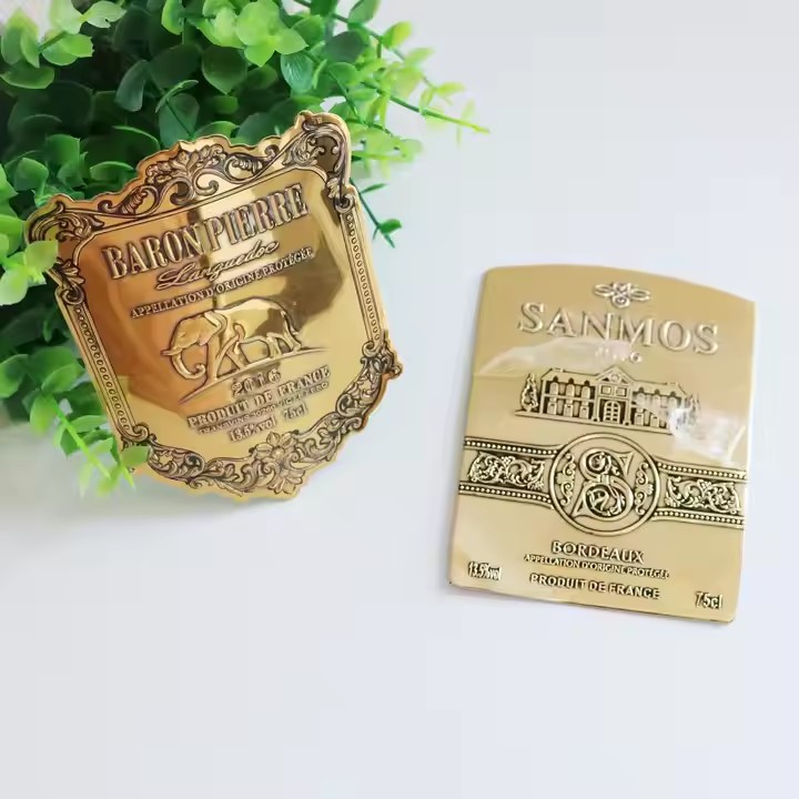 Gold embossed adhesive aluminum wine label for premium wine bottles