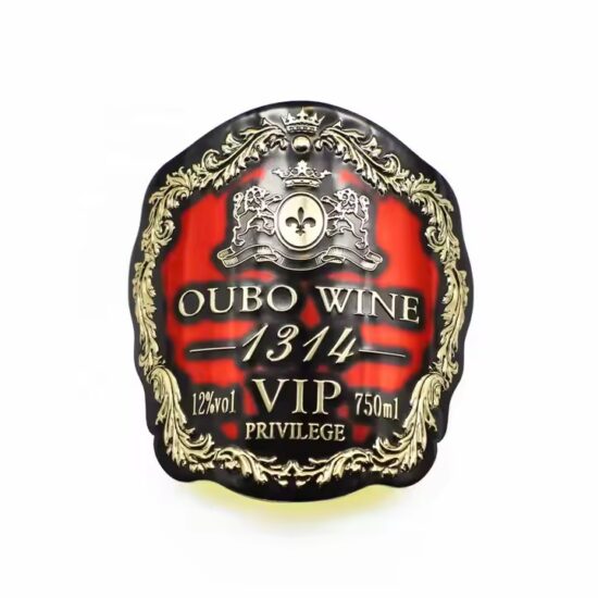 Premium waterproof embossed metal wine label with custom design