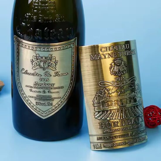 Premium waterproof embossed metal wine label with custom design