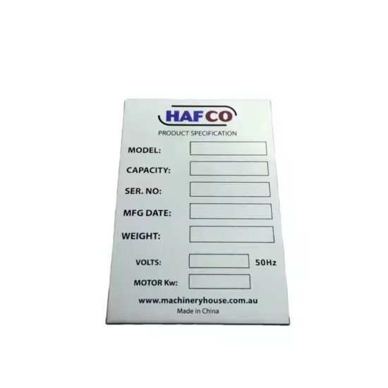 Custom metal nameplate for industrial machines