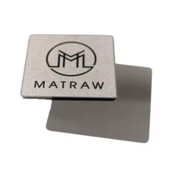 Custom silver matte metal nameplate for furniture