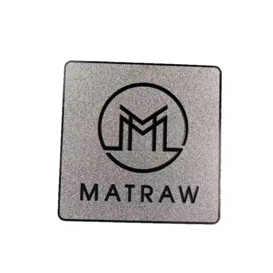 Custom silver matte metal nameplate for furniture