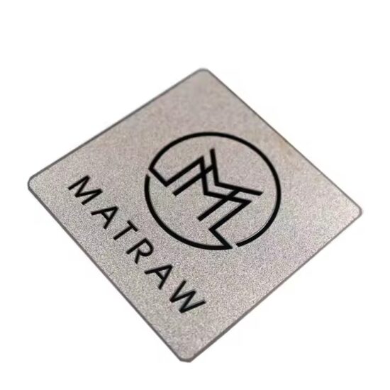 Custom silver matte metal nameplate for furniture