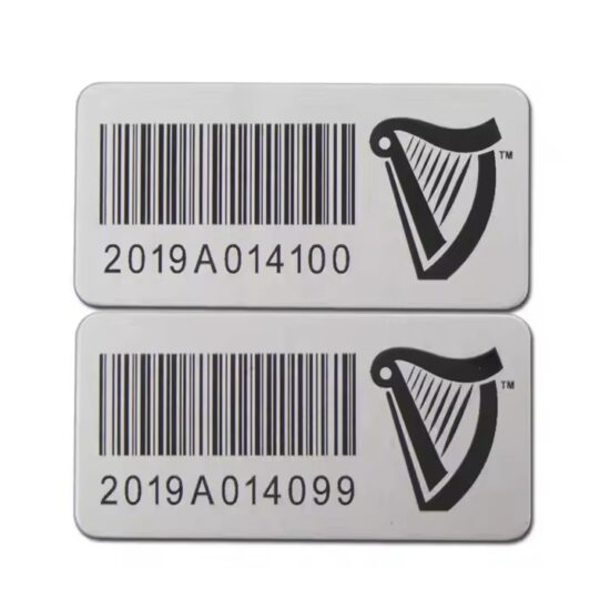 Custom laser engraved barcode metal tags with serial numbers for equipment