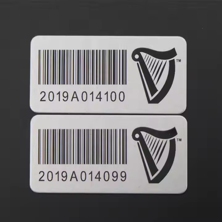 Custom laser engraved barcode metal tags with serial numbers for equipment