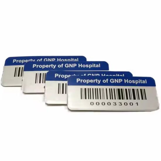 Custom aluminum barcode asset label for equipment identification