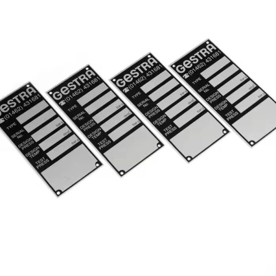 Custom anodized aluminum machine nameplate for industrial equipment