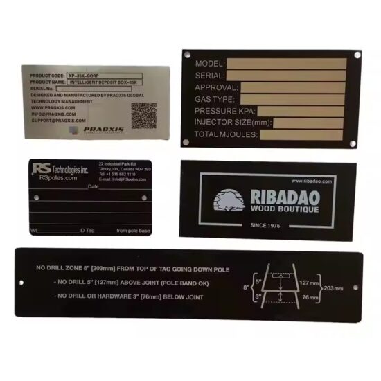 Custom printed and engraved metal nameplate for equipment