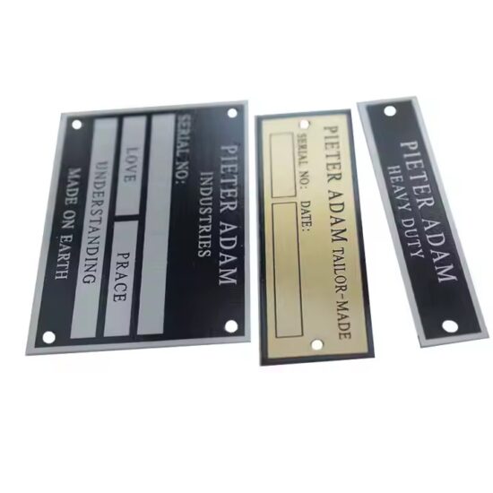 Custom printed and engraved metal nameplate for equipment