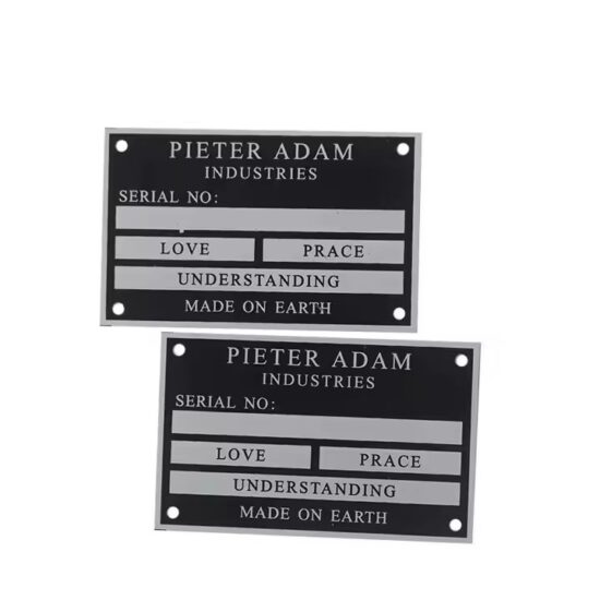Custom printed and engraved metal nameplate for equipment