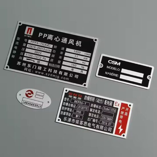 Custom engraved metal nameplate for industrial machines