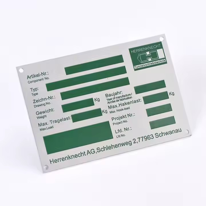 Custom metal nameplate for machinery and industrial equipment
