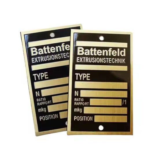 Custom engraved aluminum nameplate for industrial equipment