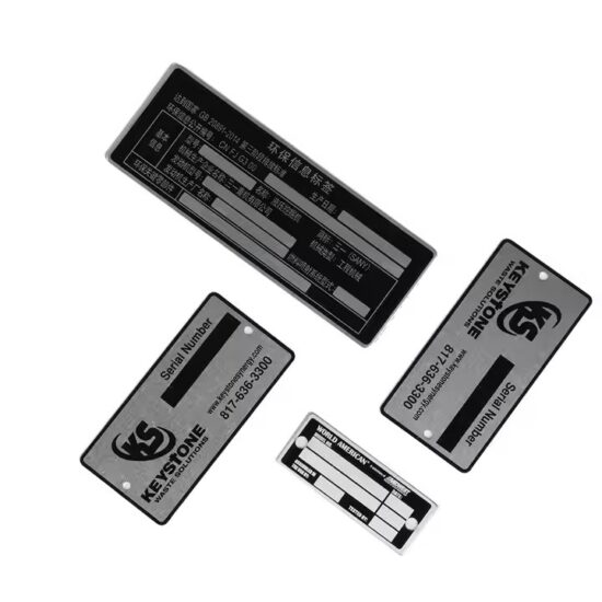 Custom engraved aluminum nameplate for industrial equipment