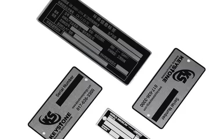 Custom engraved aluminum nameplate for industrial equipment