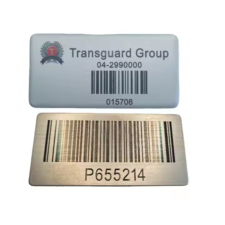 Custom adhesive stainless steel barcode and QR code asset metal tags