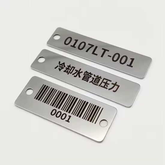 Custom laser-engraved stainless steel barcode metal tags for industrial use