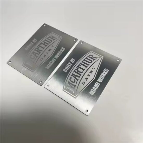 Custom stainless steel equipment metal nameplate with etched data

