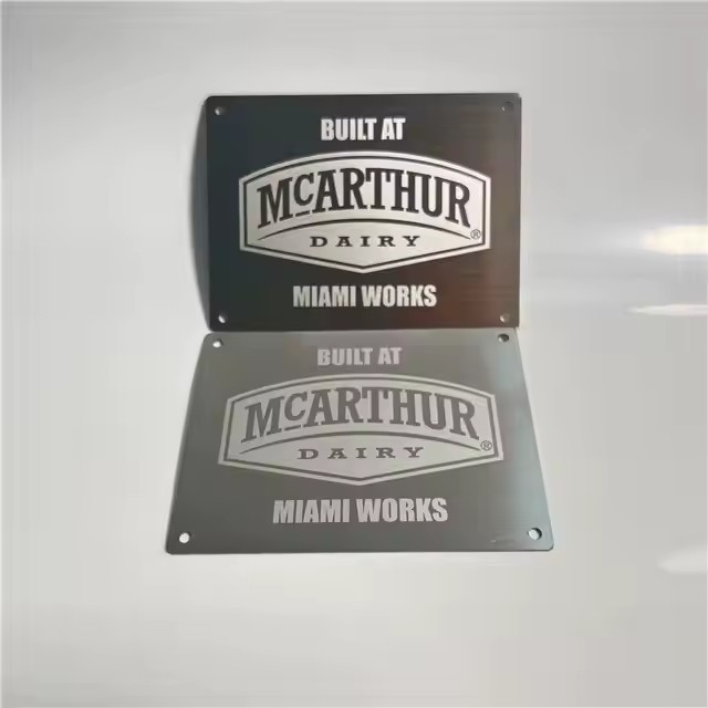 Custom stainless steel equipment metal nameplate with etched data