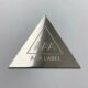 Custom brushed stainless steel nameplate with premium logo design