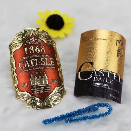 Custom embossed aluminum wine label for premium packaging
