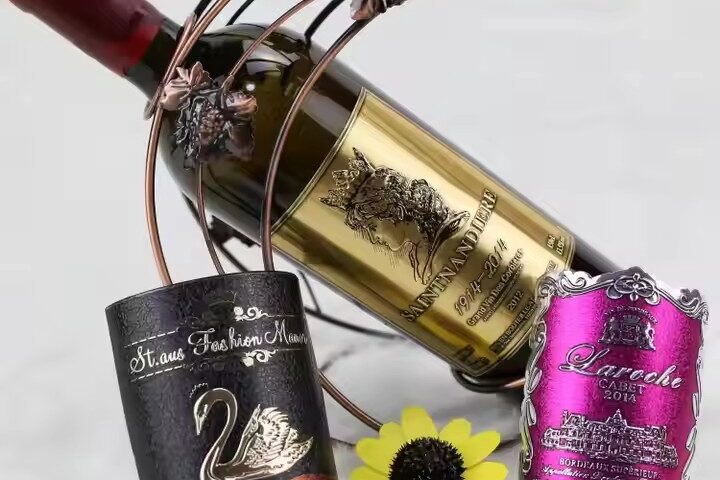 Custom embossed aluminum wine label for premium packaging