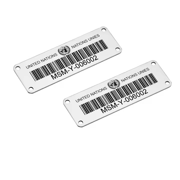 Custom aluminum barcode metal tag with durable laser engraving