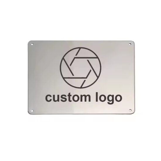 Custom brushed metal nameplate with laser-engraved details