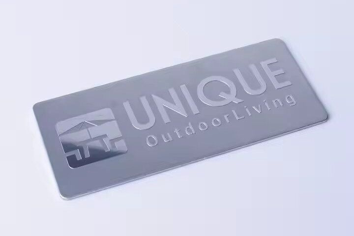 Custom 3D embossed metal nameplate with logo and branding