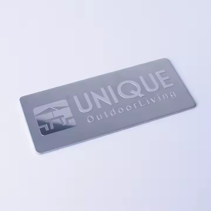 Custom 3D embossed metal nameplate with logo and branding
