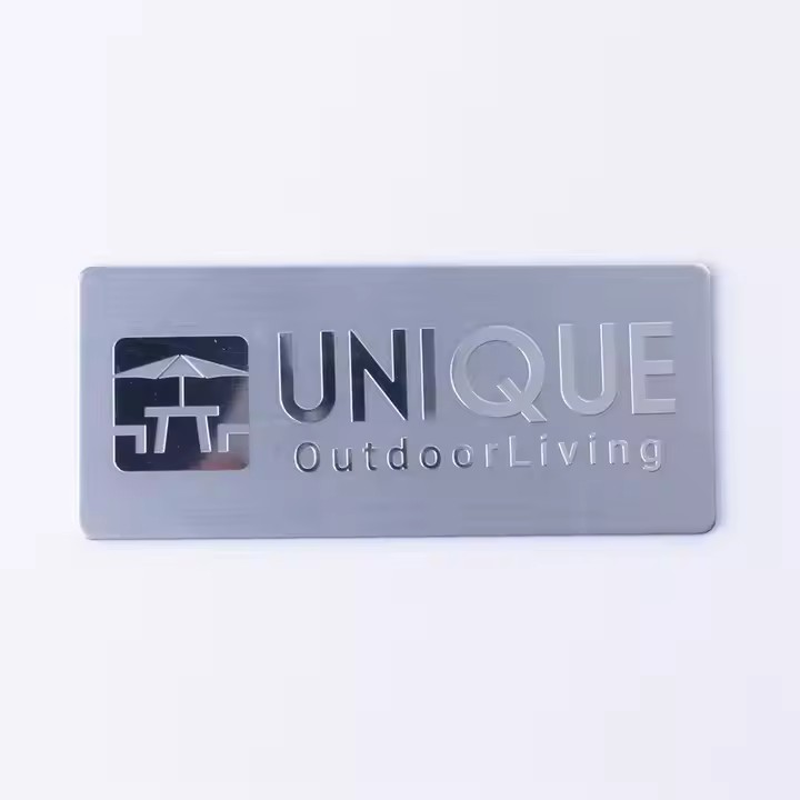 Custom 3D embossed metal nameplate with logo and branding