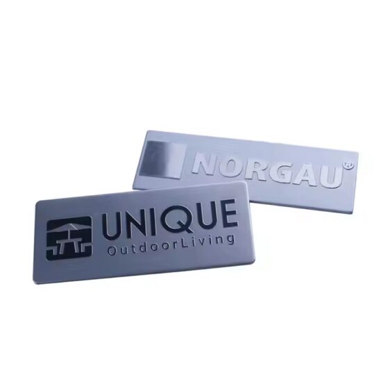 Custom 3D embossed metal nameplate with logo and branding