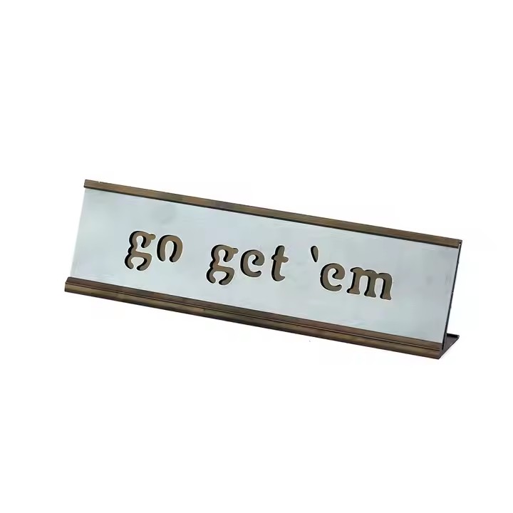 Custom engraved decorative metal desk nameplate