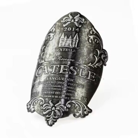 Luxury Curved Waterproof Aluminum Wine Label with Custom Engraving