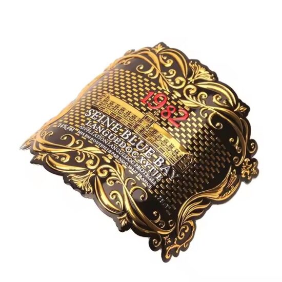 Custom embossed aluminum wine label for luxury bottle packaging